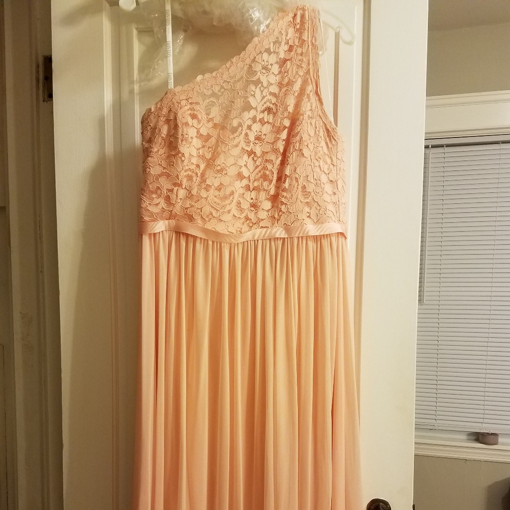 David's Bridal One Shoulder Lace Dress in Bellini
